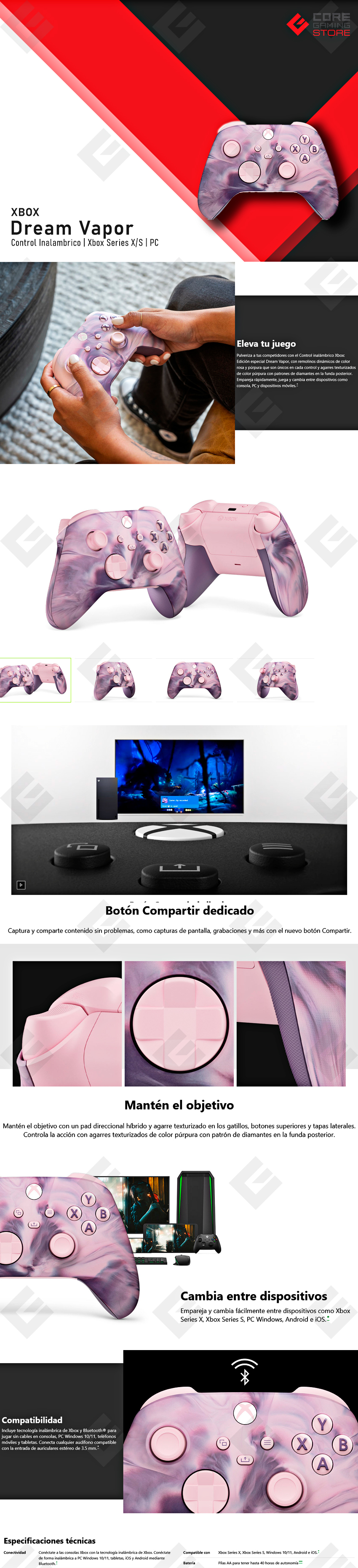 Control Inalámbrico Xbox Dream Vapor, Series X/S, Xbox One, PC, Android, iOS 