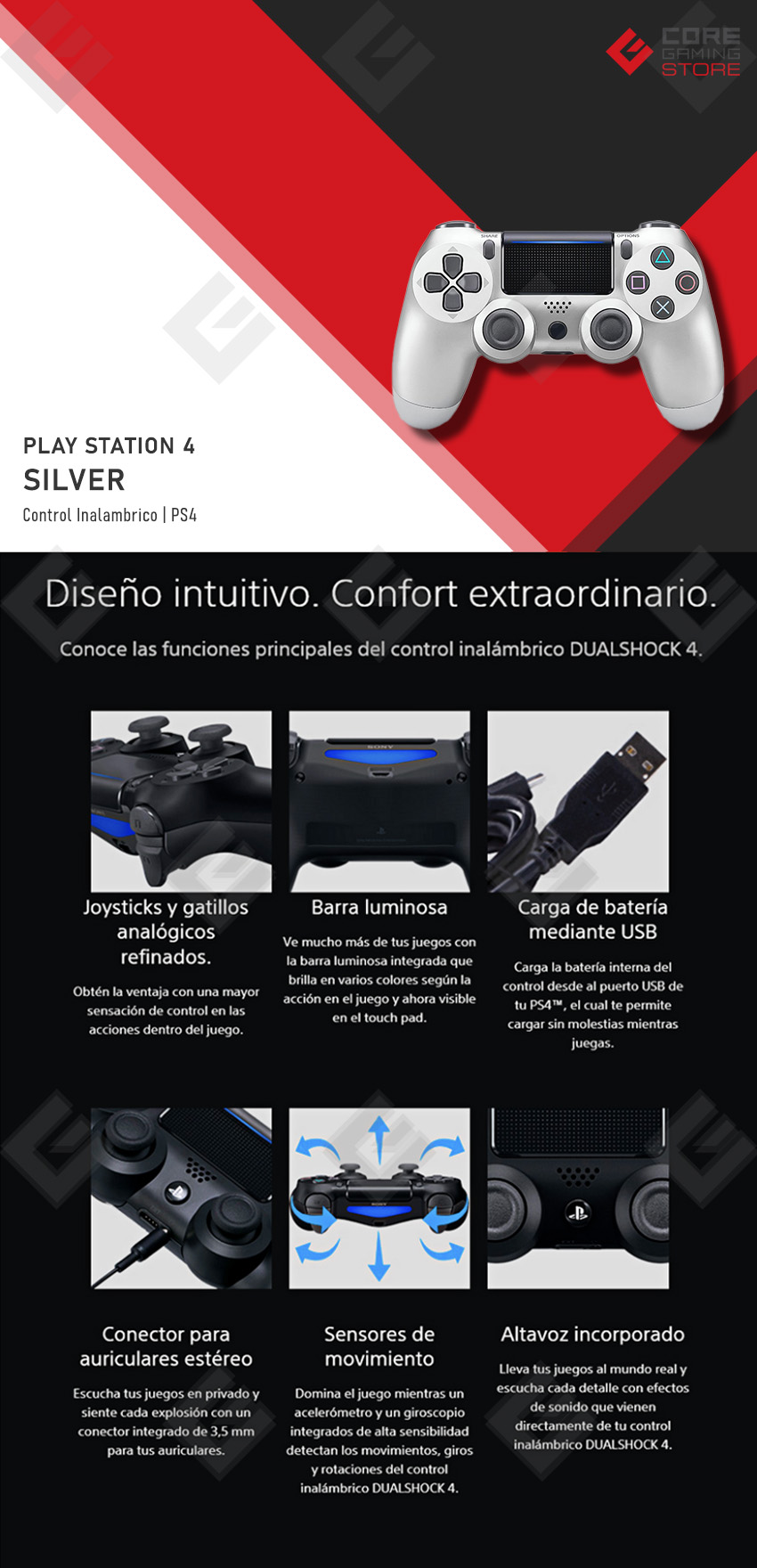 Control Inalámbrico Dualshock 4 Silver, Play Station 4, PS4 - Edicion Japonesa