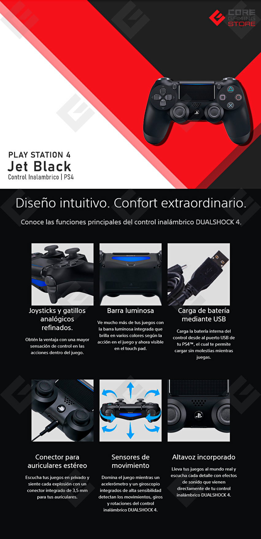 Control Inalámbrico Dualshock 4 Jet Black, Play Station 4, PS4 - Edicion Japonesa