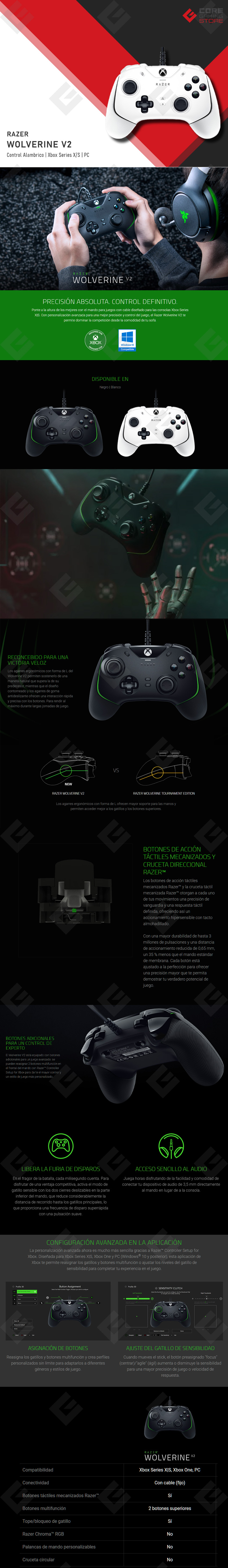 Control Alámbrico Razer Wolverine V2, Series X/S, Xbox One, PC, Blanco