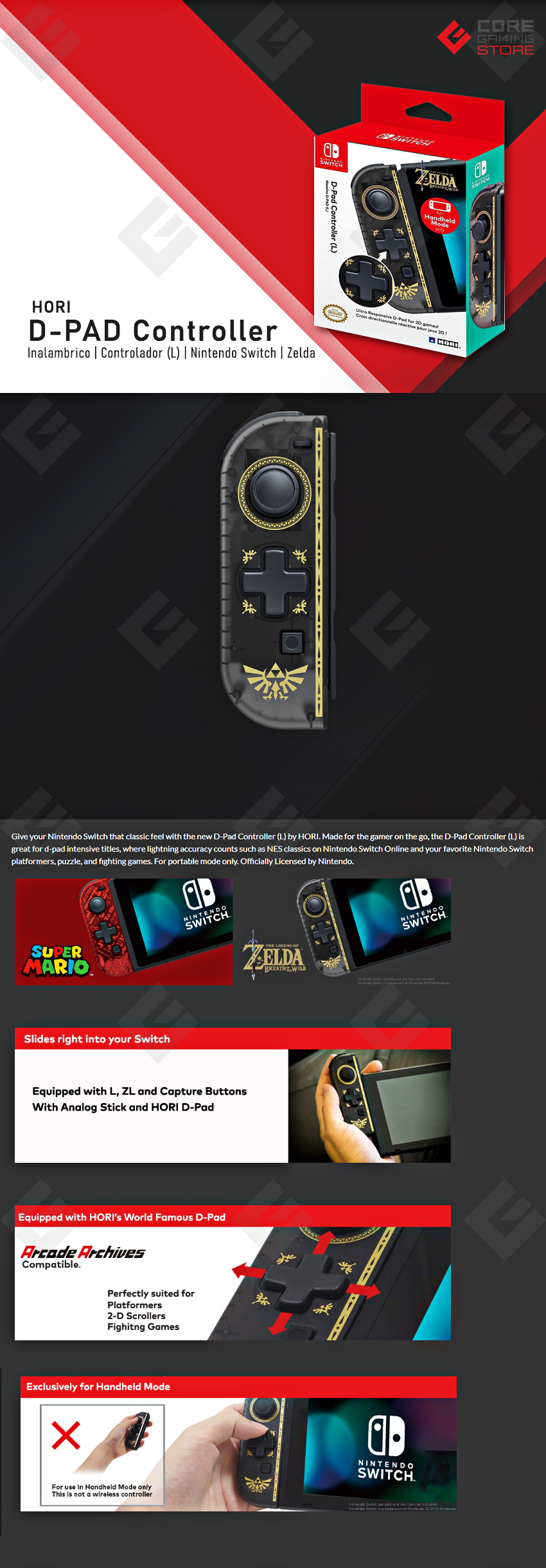 Control Joy-Con izquierdo para Nintendo Switch HORI D-Pad Controller (L) - The Legend of Zelda Breath of the Wild