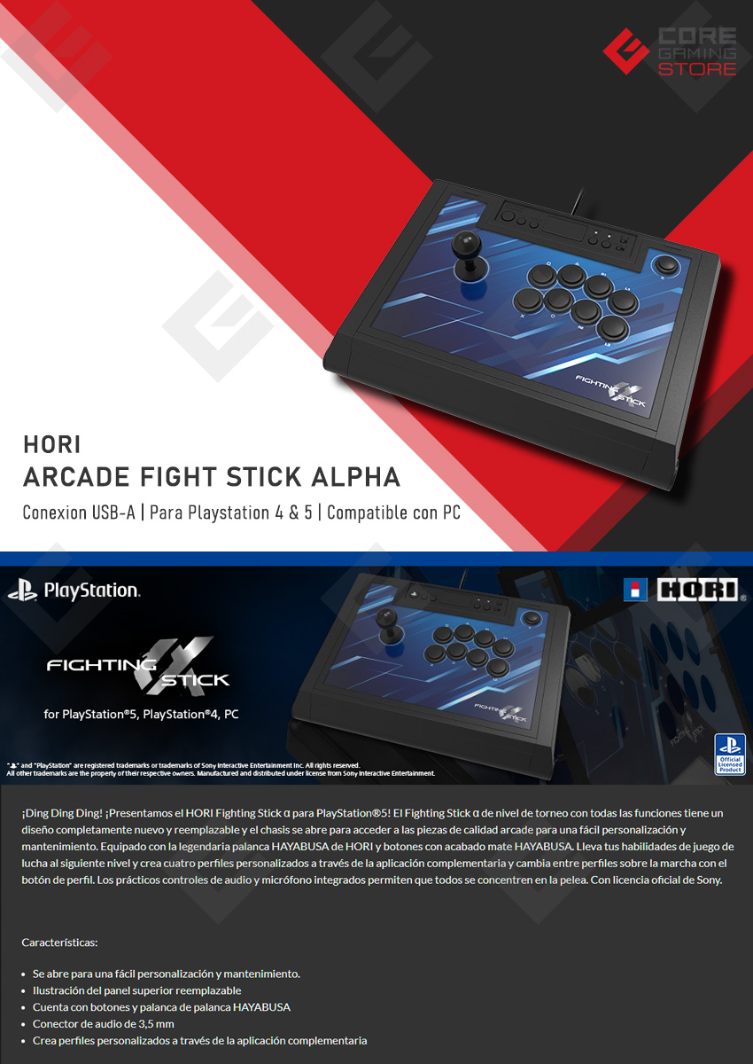 Control HORI Arcade Fight Stick Alpha con Licencia Oficial para PlayStation PS5, PS4 y para Windows 10 | 11