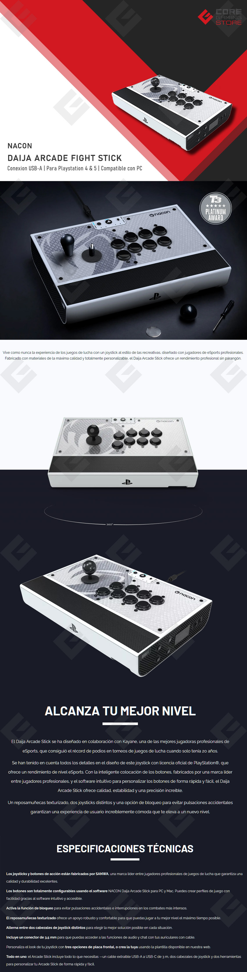 Control Nacon Daija Arcade Fight Stick con Licencia Oficial para PlayStation PS5, PS4 y para Windows 10 | 11