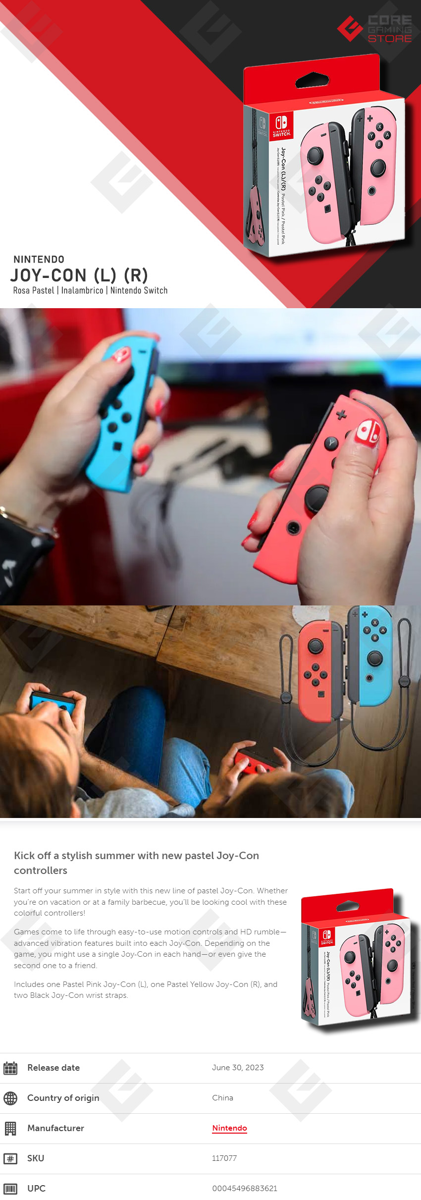 Controles Joy-Con Izquierdo y Derecho para Nintendo Switch, Color Rosa Pastel - Standard Edition