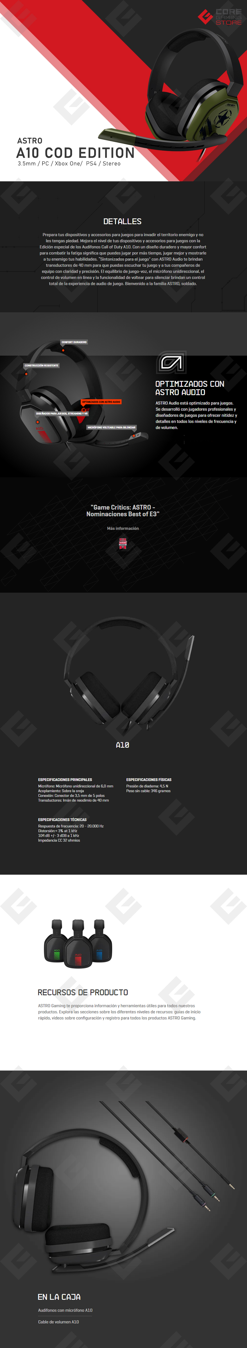 Diadema Astro A10 Edicion Call Of Duty, Alambrico, 3.5mm, Xbox One, PS4, Mobile Devices (Logitech)