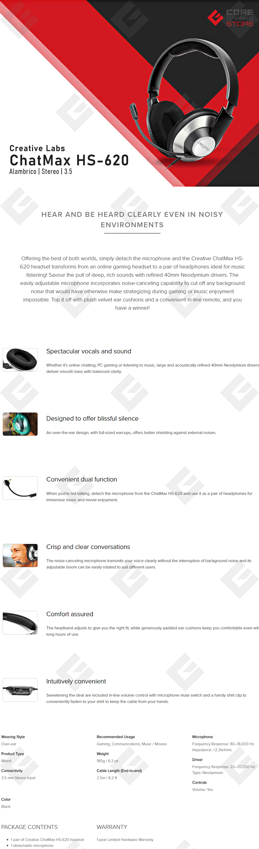Diadema Creative Labs ChatMax HS-620 | 3.5 | Stereo | Alámbricos | Micrófono - 51EF0390AA001