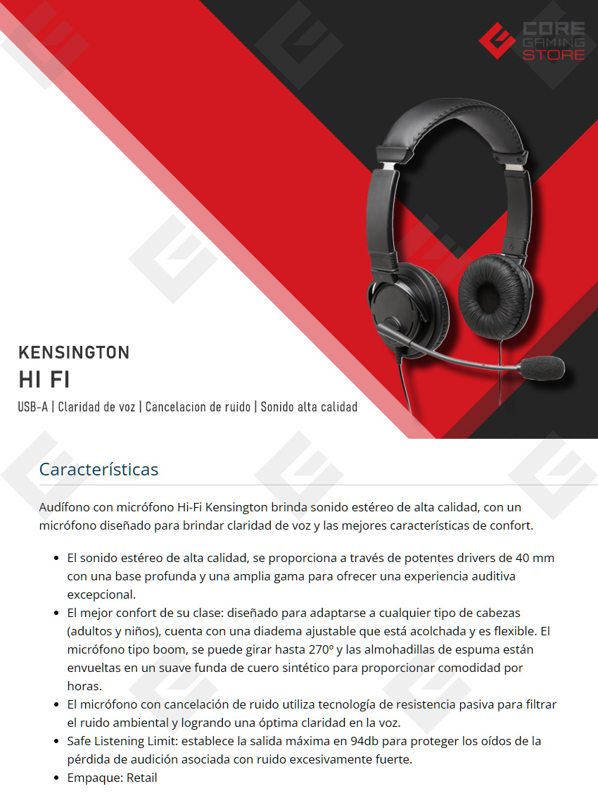 Diadema Kensington Hi-Fi, Alámbrico, USB-A - K97601WW