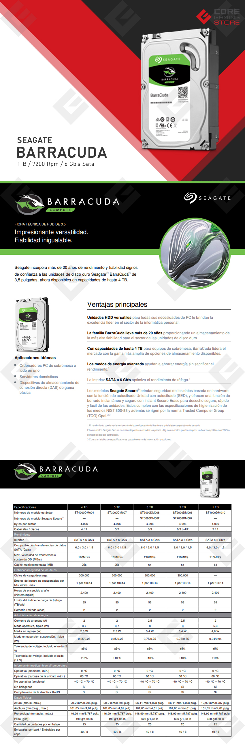 Disco Duro Seagate Barracuda 1TB SATA 3.5", HDD, ST1000DM010
