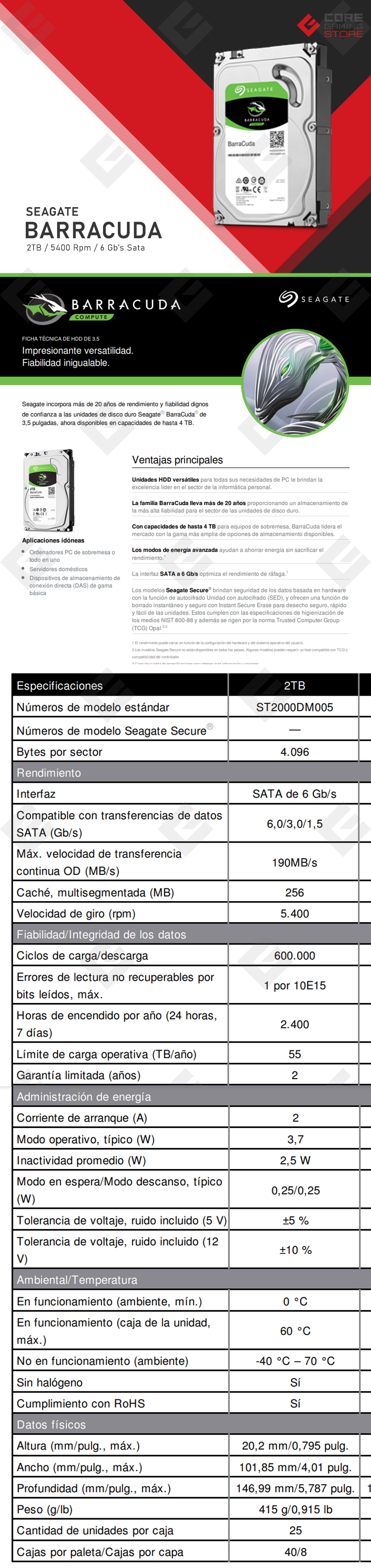 Disco Duro Seagate Barracuda 2TB SATA 3.5", HDD, ST2000DM005