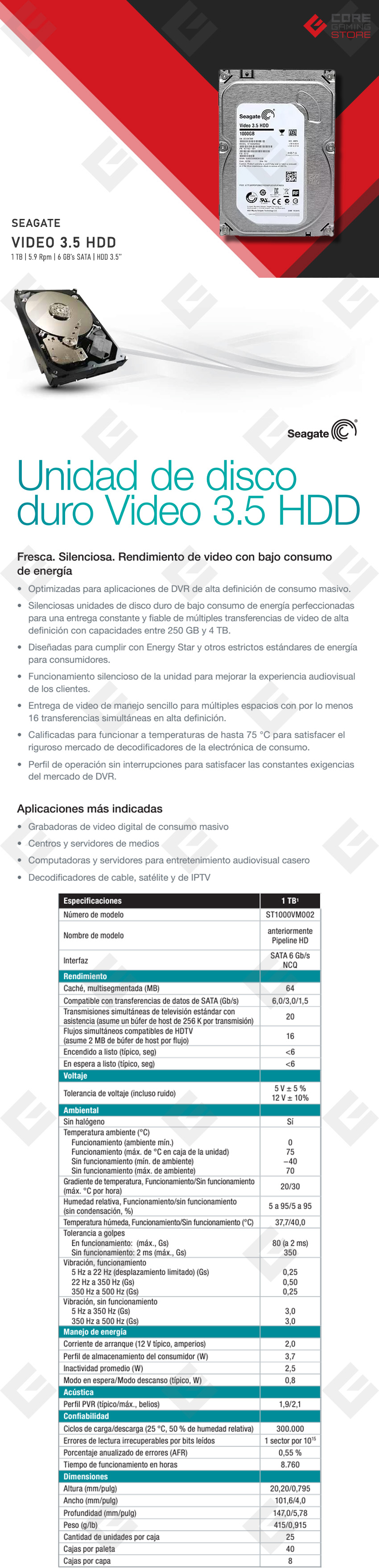 Disco Duro Seagate 1TB SATA 3.5", HDD - ST1000VM002