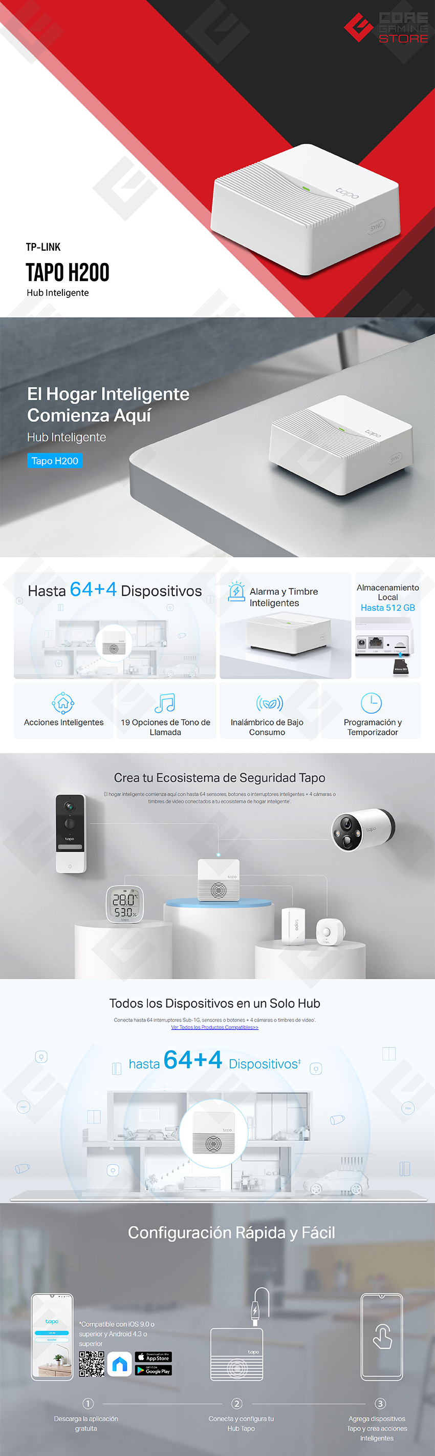 Hub Inteligente TP-Link Tapo H200, Soporta hasta 64 Dispositivos, Almacenamiento en MicroSD, Compatible con Cámaras Tapo C420, C400 y Timbre de Video D230 - AC-12282