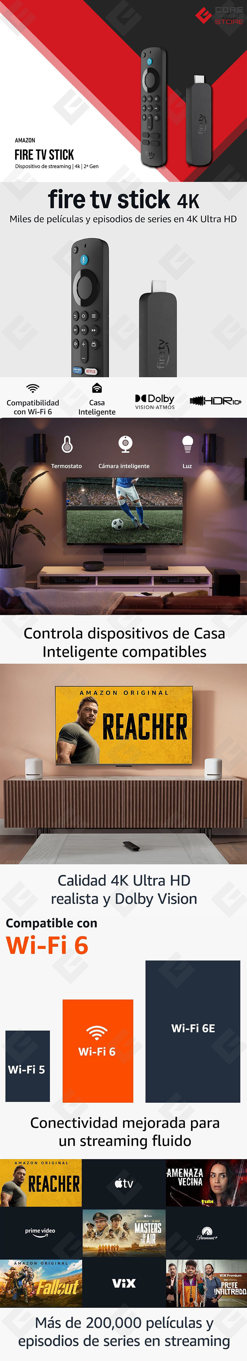 Amazon Fire TV Stick 4K (2da Generación) con control de voz por Alexa | Streaming 4K UHD | Wi-Fi 6 | Dolby Vision y Atmos | B0BP9MDCQZ