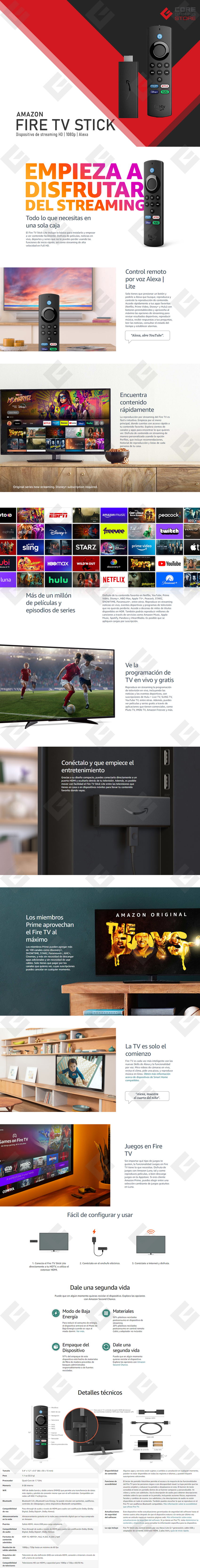 Amazon Fire TV Stick Lite con control de voz por Alexa | Dispositivo de Streaming HD | 1080p | 2nd Gen, B07YNLBS7R
