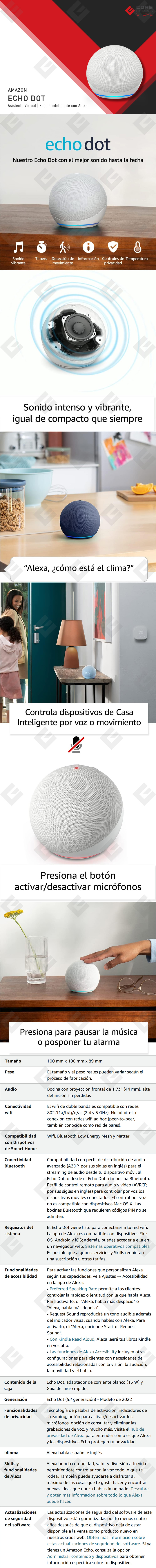 Amazon Echo Dot, Bocina Inteligente con Alexa, 5 Gen, Blanca - B09B94RL1R