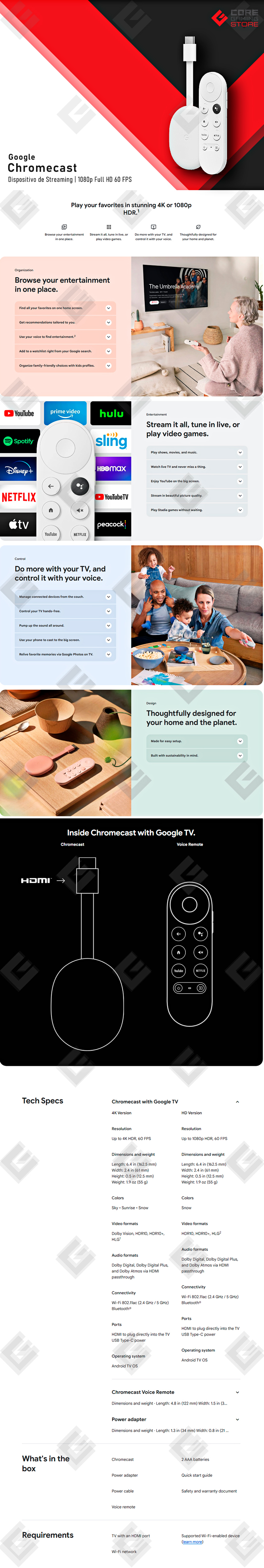 Google Chromecast con Google TV | Dispisitivo de Streaming Full HD | Asistente de voz | Blanco - ACCGOO060 