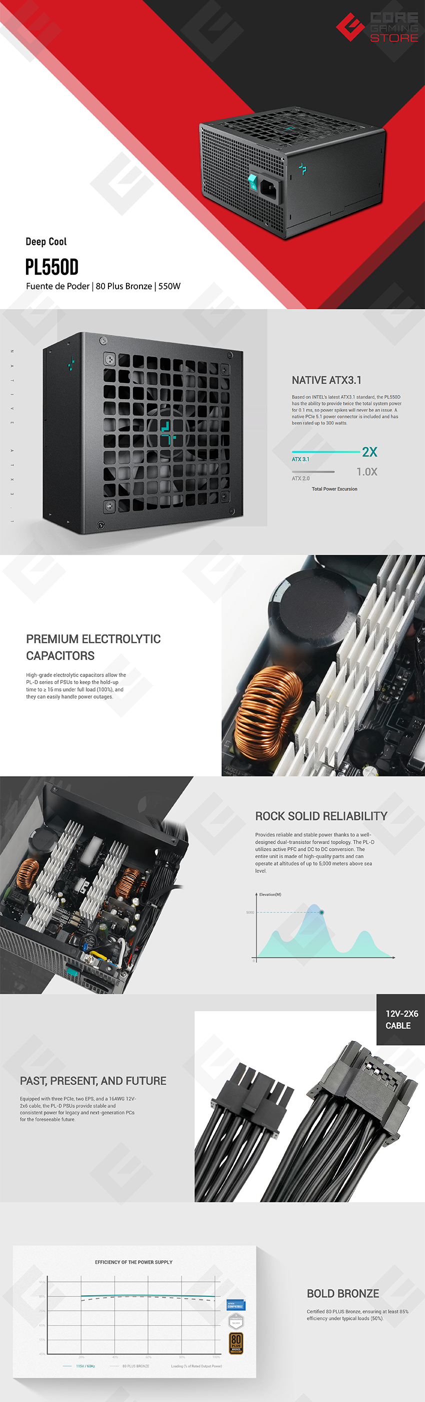 Fuente de Poder DeepCool PL550D, 550W, Negro, 80 Plus Bronze, ATX 3.0, No Modular - R-PL550D-FC0B-US-V2