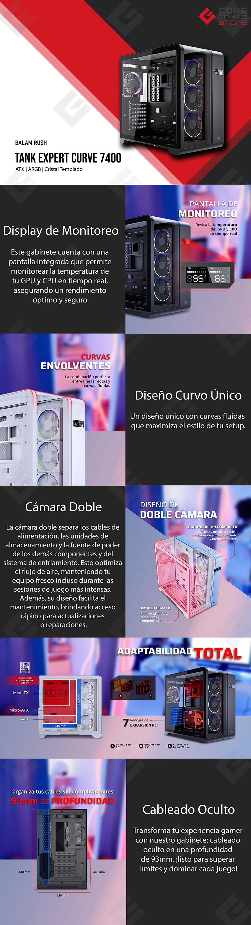 Gabinete Balam Rush Tank Expert Curve 7400, Media Torre, ARGB, Cristal Templado, ATX, Negro - BR-941594