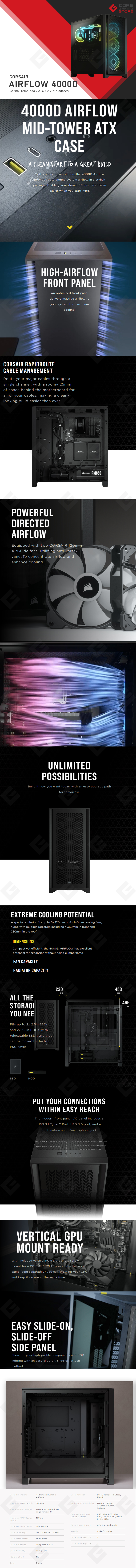 Gabinete Corsair Airflow 4000D, Cristal Templado, 2 Ventiladores, ATX - CC-9011200-WW