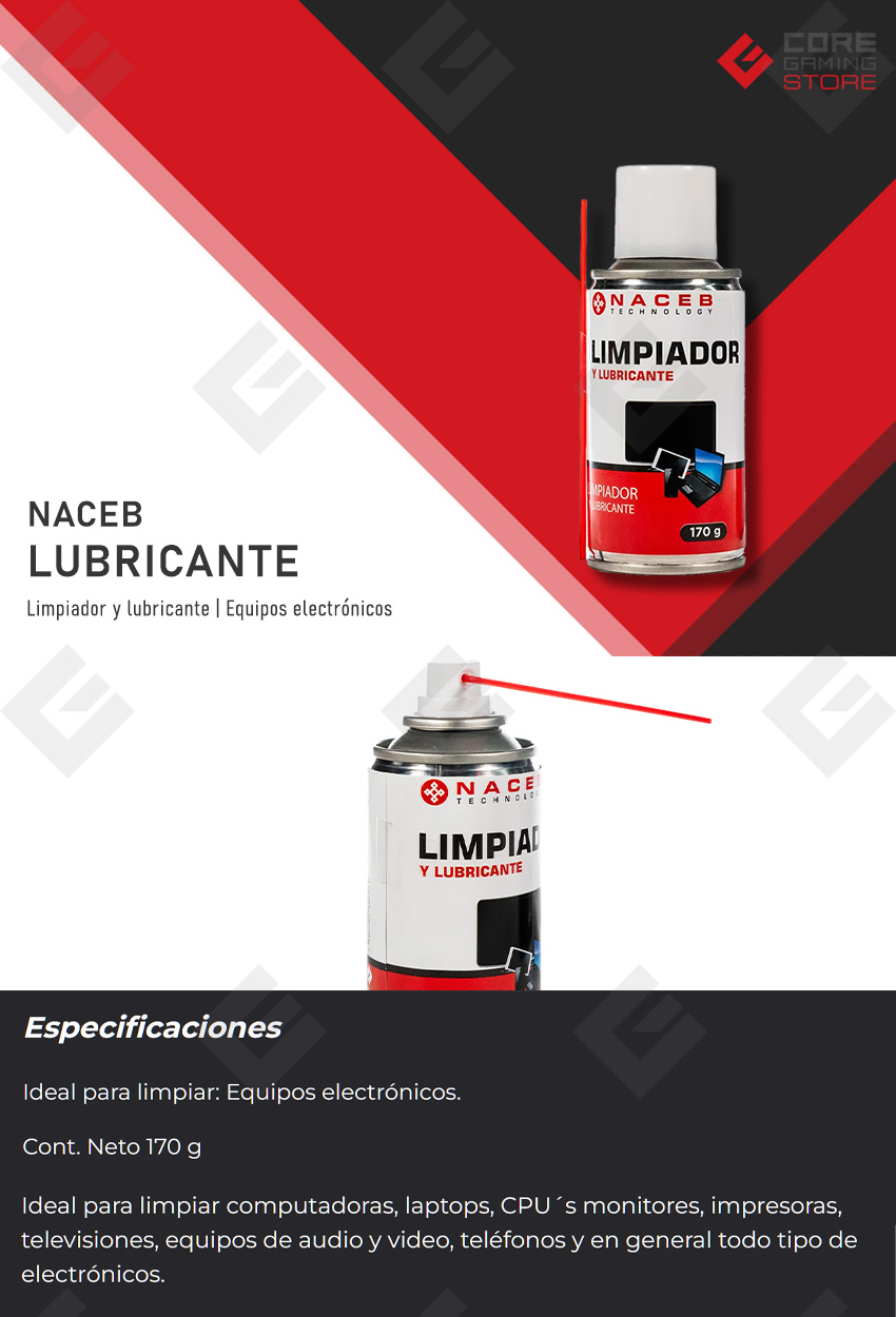 Limpiador y Lubricante Naceb 170g, Ideal para equipos electrónicos, Spray - NA-0815