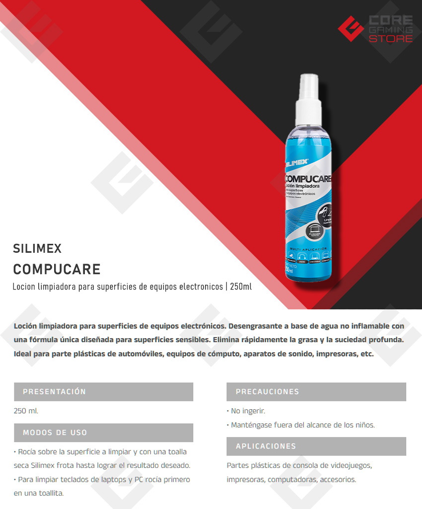 Compucare Silimex, Loción limpiadora, Desengrasante a base de agua, Ideal para partes plásticas, 250ml - 750300219670