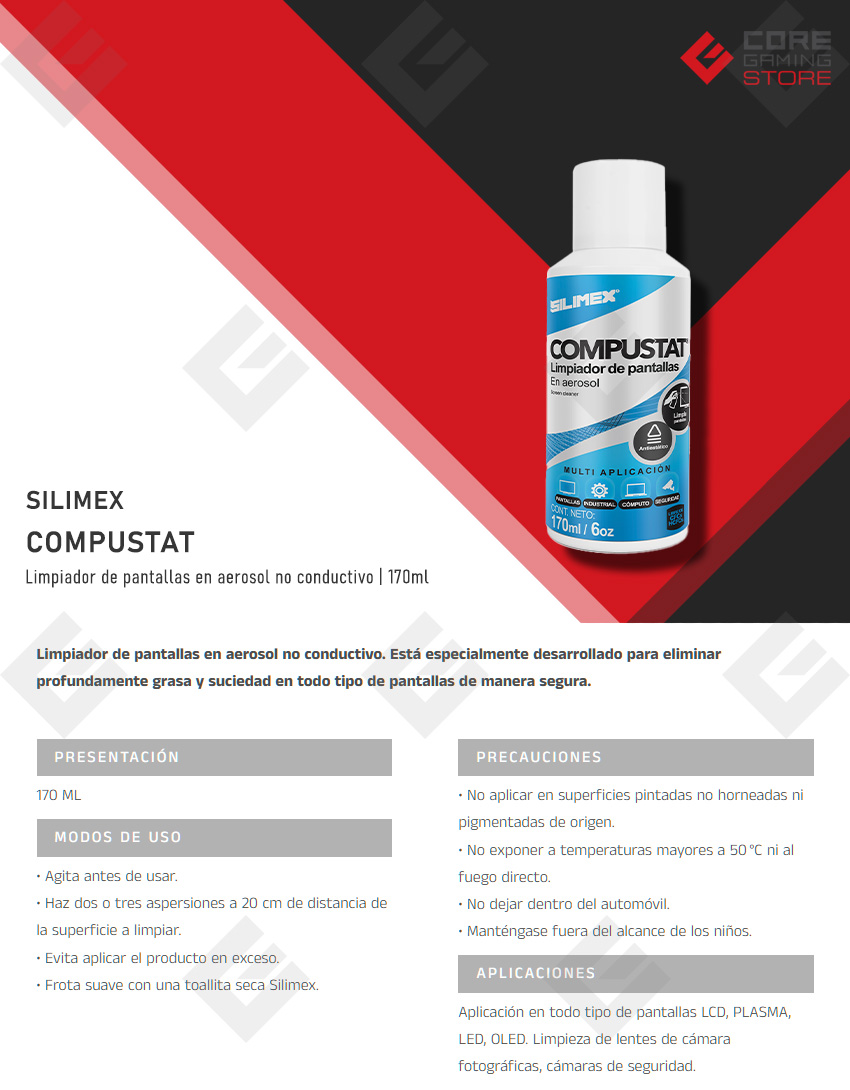 Compustat Silimex, Aerosol, Limpiador de pantallas, No conductivo - 750300219652