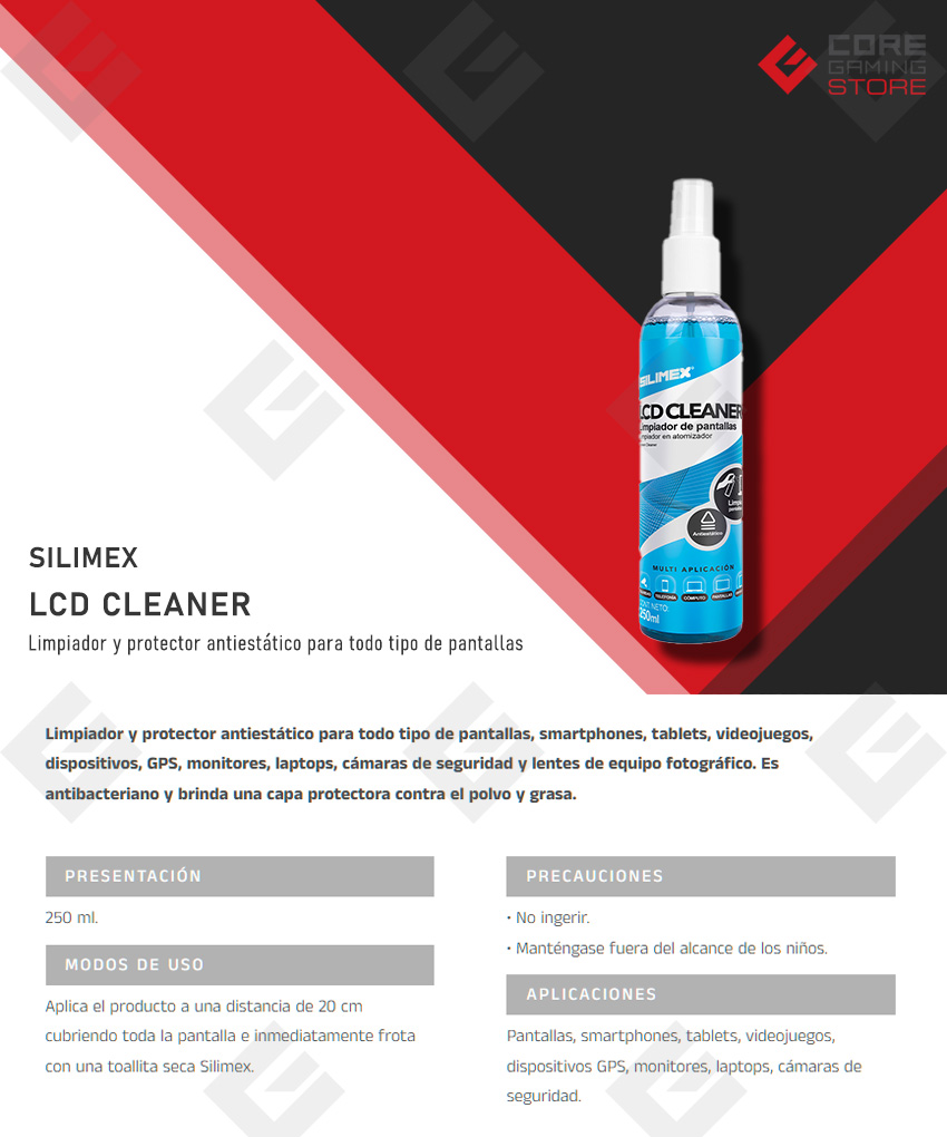 Lcd Cleaner Silimex, Limpiador y protector antiestático, Antibacteriano, 250 ml - 750300219682