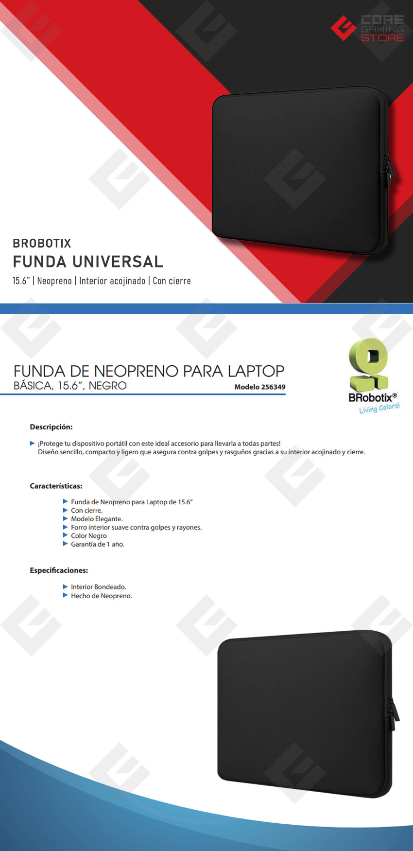 Funda Universal para Laptop BRobotix, Interior acojinado, 15.6'', Neopreno - 256349