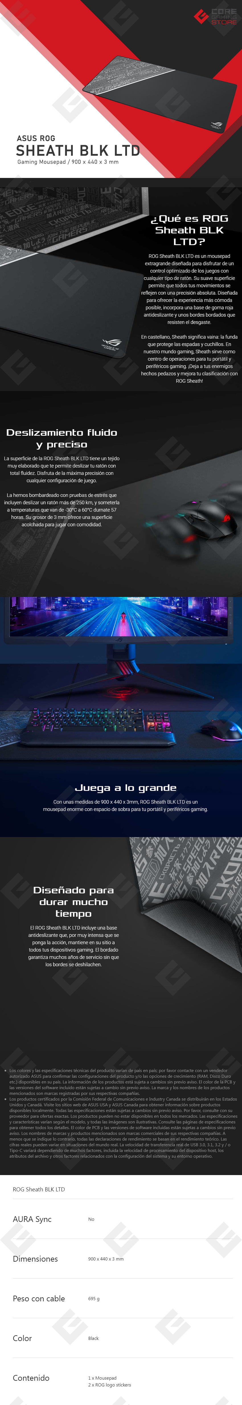 Mousepad Asus ROG Sheath BLK LTD, Extendido, 900x440x3 - ROG Sheath BLK LTD