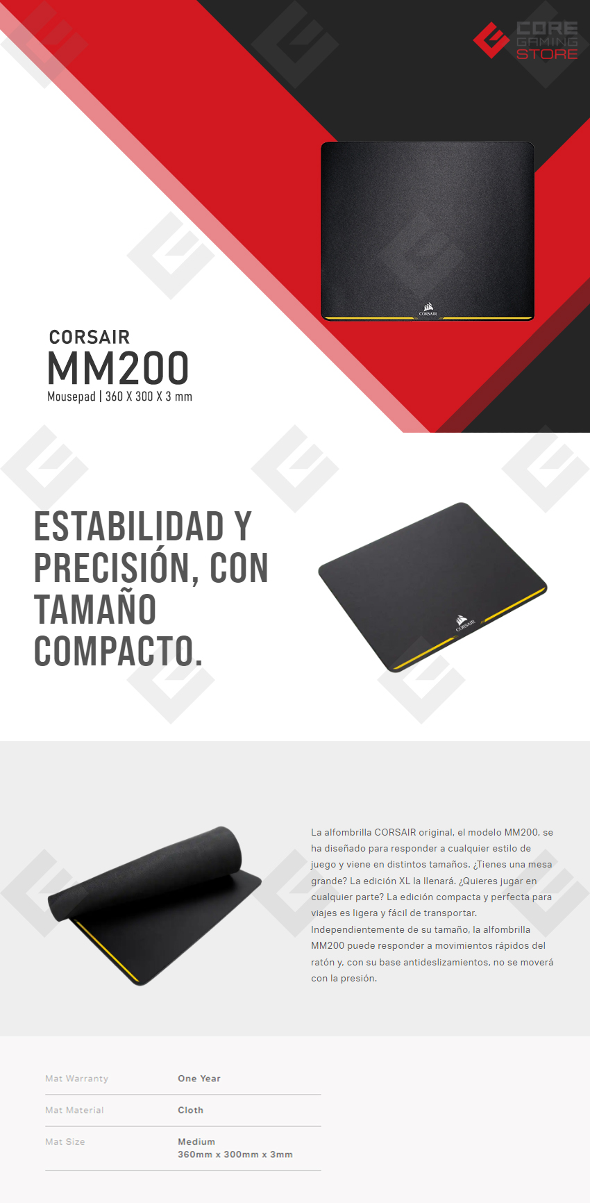 Mousepad Corsair MM200 Edicion Standard - 360x300x3mm - CH-9000099-WW