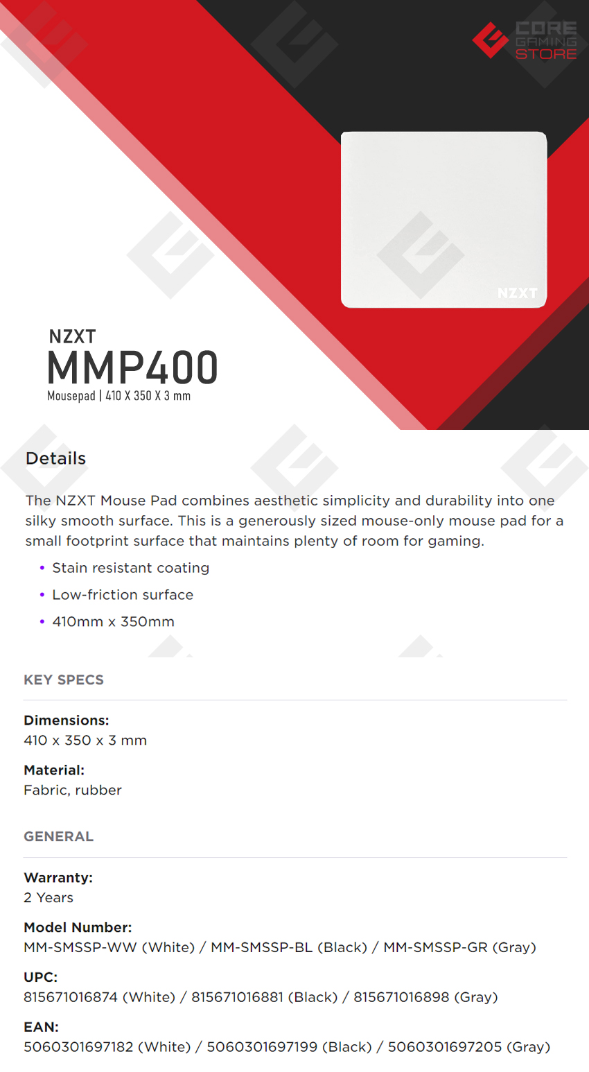 Mousepad NZXT MMP400 | Pequeño | 410x350x3mm - MM-SMSSP-WW