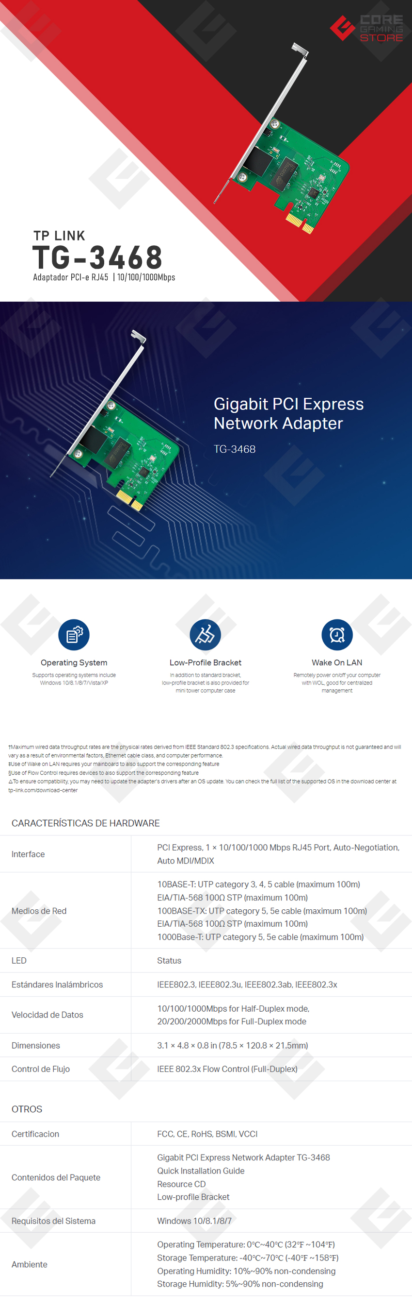 Tarjeta de Red PCI-e a RJ45 TP-Link TG-3468 V4 | 10/100/1000Mbps
