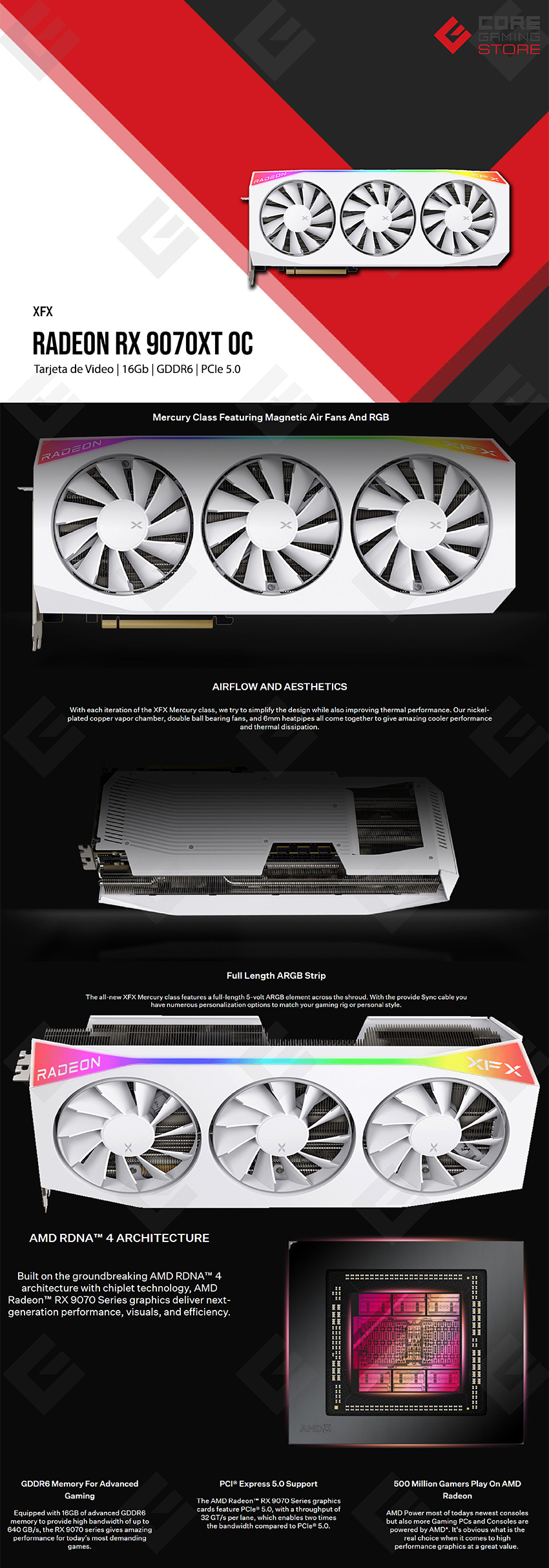 Tarjeta de Video AMD XFX Radeon RX 9070 XT Quicksilver White Gaming Edition, 16GB GDDR6, PCI Express 5.0 - RX-97TQICKW9
