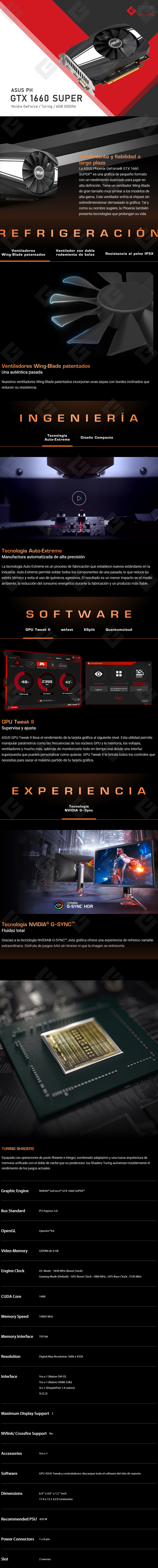 Tarjeta de Video Nvidia Asus Phoenix GeForce GTX 1660 Super OC Edition 6GB GDDR6 - PH-GTX1660S-O6G - (Venta exclusiva por transferencia electrónica o depósito bancario).