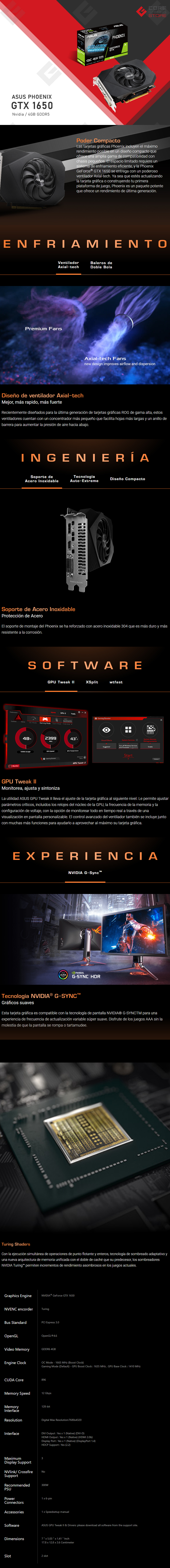 Tarjeta de Video Nvidia Asus Phoenix GeForce GTX 1650 OC, 4GB GDDR6 - PH-GTX1650-04GD6