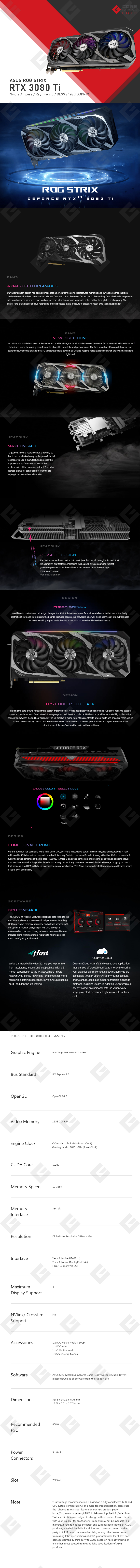 Tarjeta de video Nvidia Asus ROG Strix Geforce RTX 3080 Ti 12GB GDDR6X, Aura Sync - ROG-STRIX-RTX3080TI-O12G-GAMING - (Venta exclusiva por transferencia electrónica o depósito bancario).