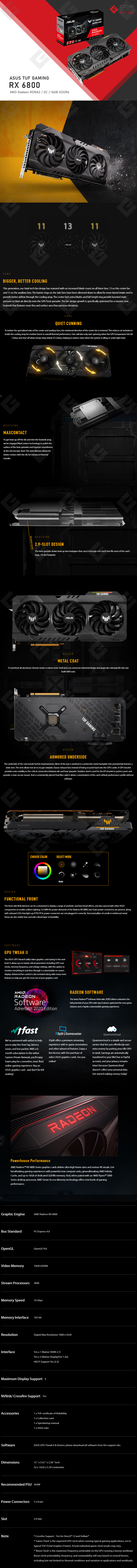 Tarjeta de video AMD Asus TUF Gaming Radeon RX 6800 OC Edition 16GB GDDR6, Aura Sync - TUF-RX6800-O16G GAMING - (De venta exclusiva por transferencia electrónica o depósito bancario)