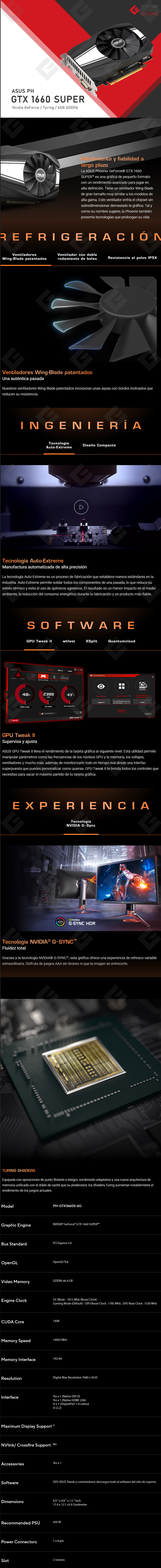 Tarjeta de Video Nvidia Asus Phoenix GeForce GTX 1660 Super 6GB GDDR6 - PH-GTX1660S-6G