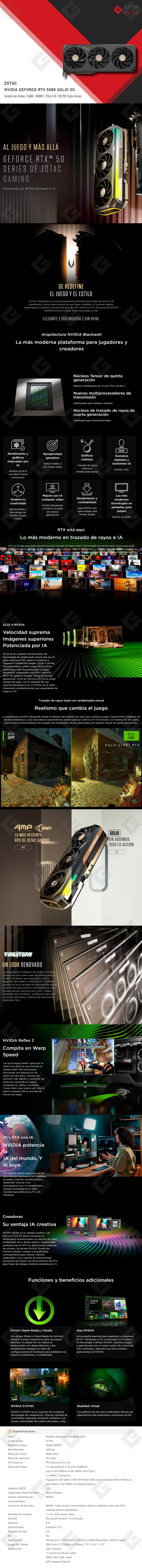 Preventa - Tarjeta de video Nvidia Zotac GeForce RTX 5080 Solid OC, 16GB GDDR7, PCI Express 5.0 - ZT-B50800J-10P