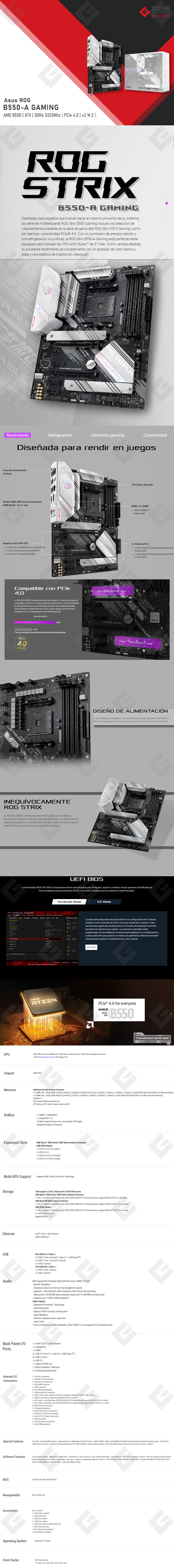 Tarjeta Madre Asus ROG Strix B550-A Gaming, ATX, Socket AM4, AMD Ryzen 5000 Ready, PCIe 4.0, 128GB DDR4 5100Mhz, Aura Sync, USB 3.2 Gen 2 Type-C, BIOS FlashBack