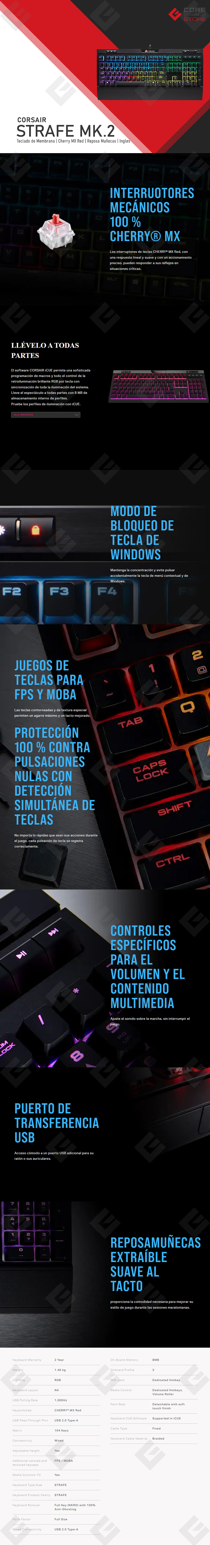 TECLADO CORSAIR MECANICO STRAFE RGB MK.2 (CH-9104110-SP) GAMING / MECANICO  / CHERRY MX RED - Periféricos para Gamers, Accesorios de Cómputo y  Suministros TONERS, TINTAS - Venta Online en todo el Perú