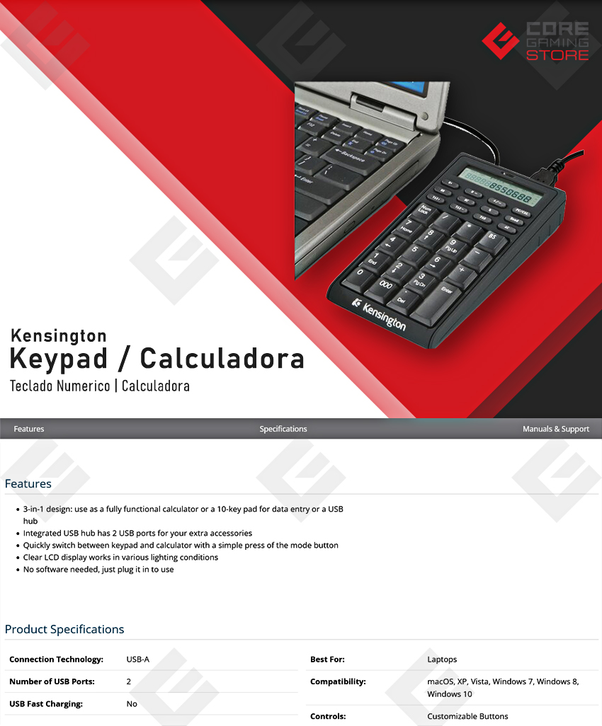 Teclado Numerico y Calculadora Kensington | Teclado Numerico | Calculadora | USB-A - K72274US