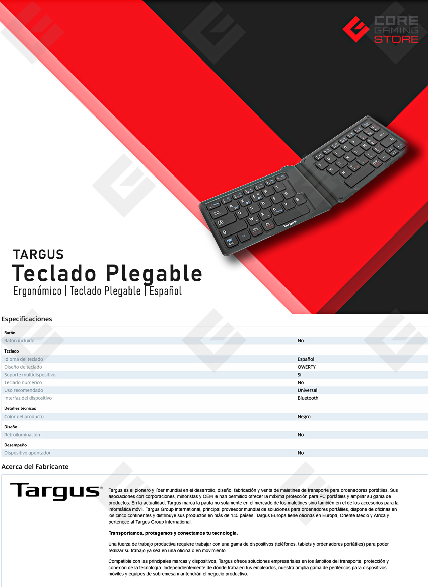 Teclado Plegable Targus, Español - AKF003ES 