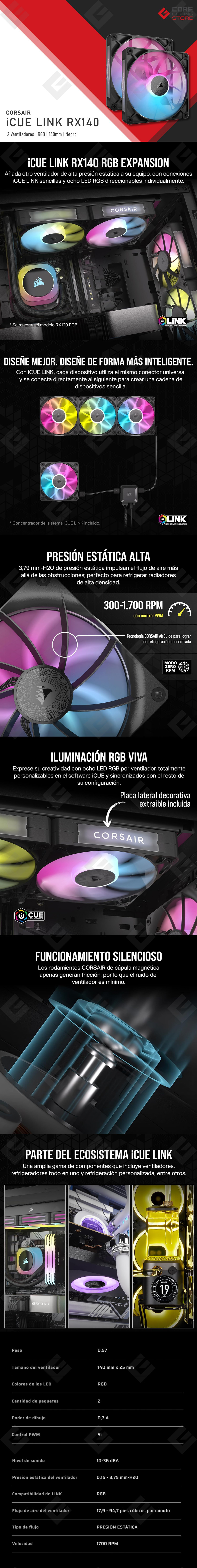 Ventiladores Corsair iCUE Link RX140, 2x140mm, Negro - CO-9051020-WW