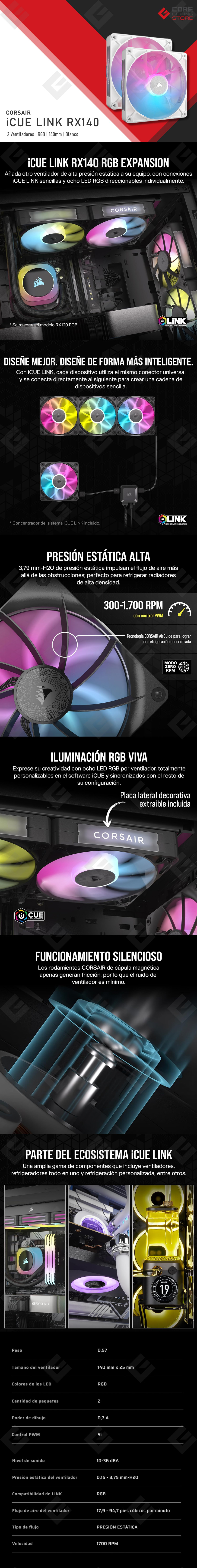 Ventiladores Corsair iCUE Link RX140, 2x140mm, Blanco - CO-9051024-WW