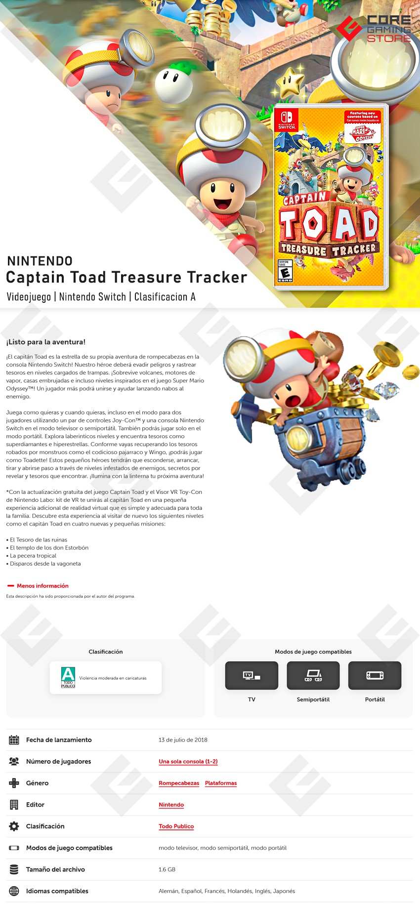 Videojuego Captain Toad: Treasure Tracker, Standard Edition, para Nintendo Switch