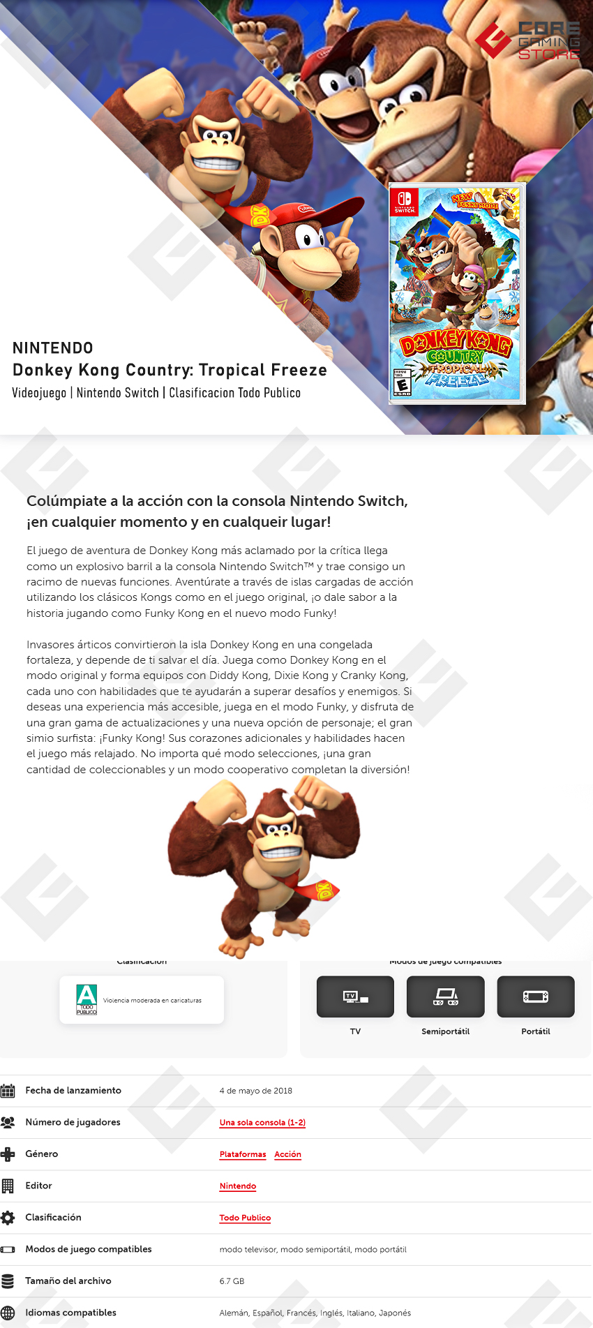 Videojuego Donkey Kong Country: Tropical Freeze Donkey Kong Country - Standard Edition para Nintendo Switch - 045496592660