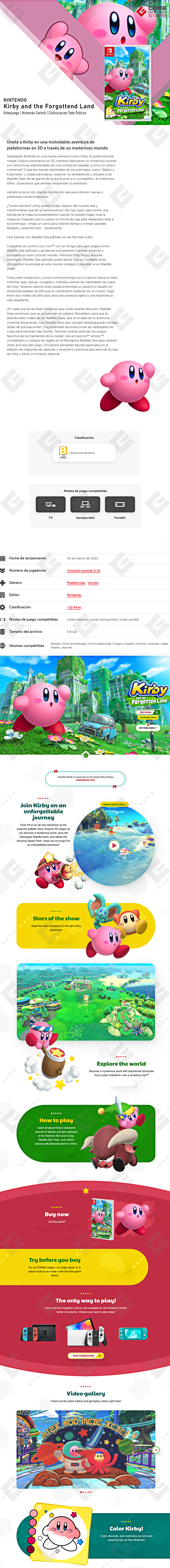 Videojuego  Kirby and the Forgotten Land - Standard Edition - para Nintendo Switch - HACPARZGA