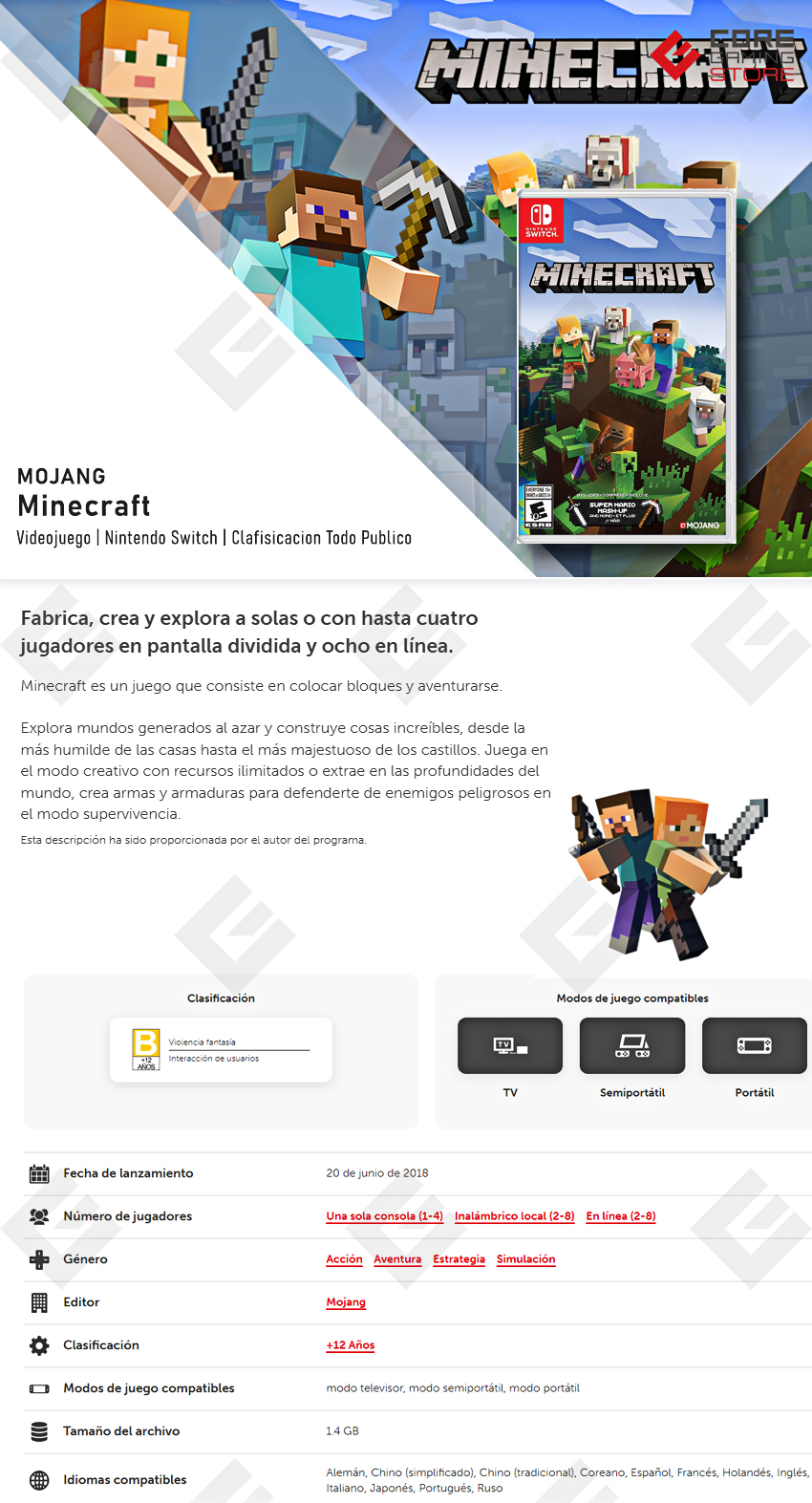 Videojuego Minecraft - Standard Edition para Nintendo Switch  - HAC-P-AEUCA