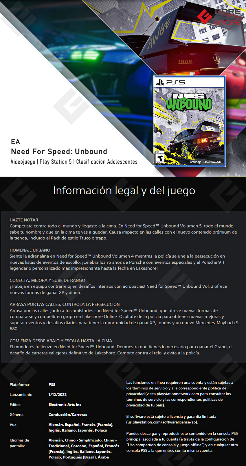 Videojuego Need for Speed Unbound para PlayStation  5 - 014633744385