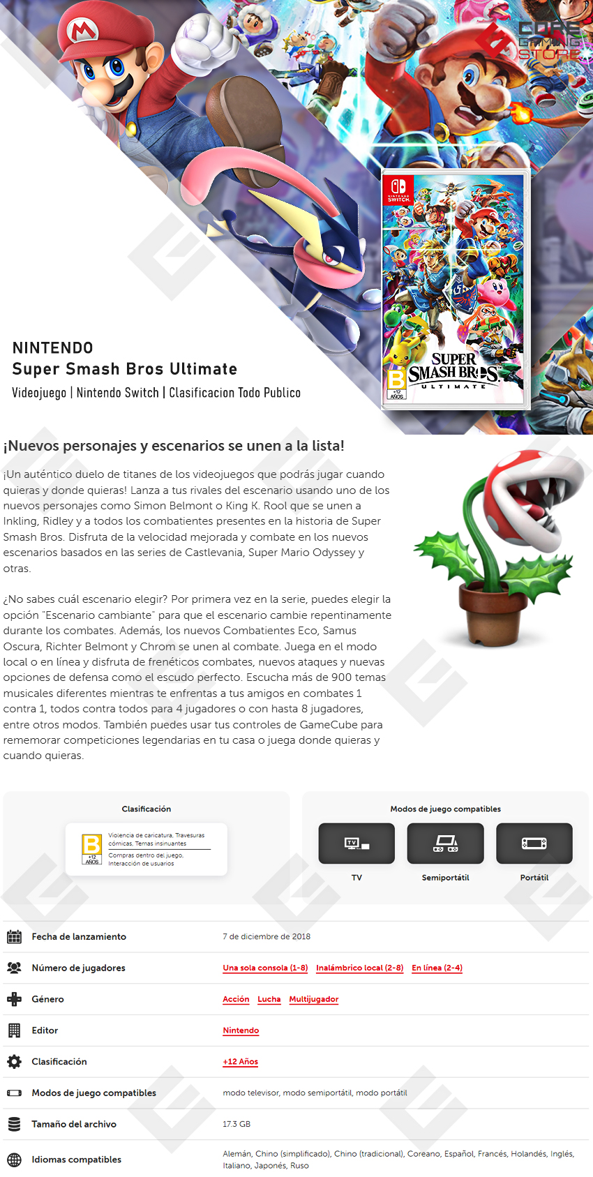 Juego Súper Smash Bros Ultimate para Nintendo Switch